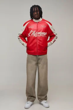 boohooMAN Veste Moto Homme SYNTHÉTIQUE Effet Froissé Coupe Ample Tall<Homme Tout Afficher|Vestes & Manteaux Tall