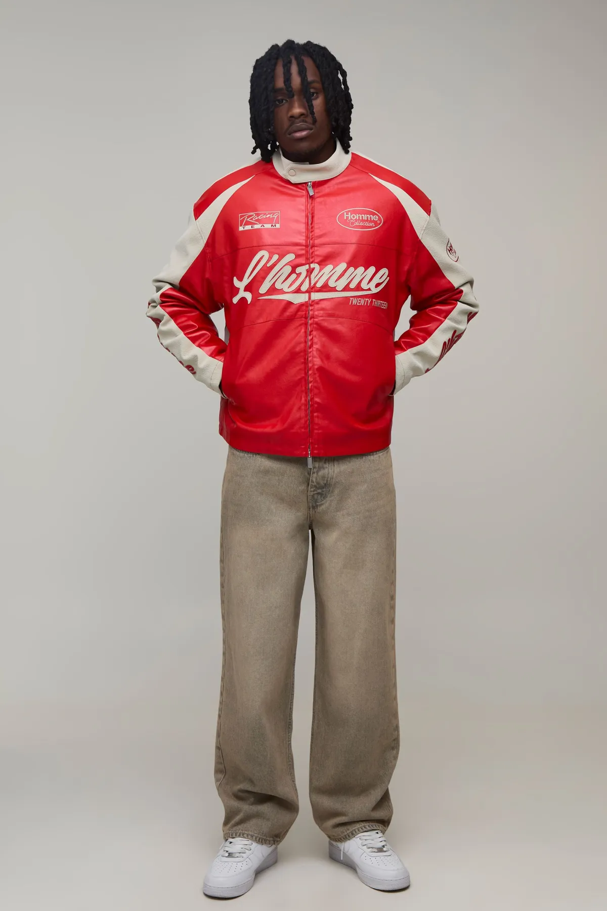boohooMAN Veste Moto Homme SYNTHÉTIQUE Effet Froissé Coupe Ample Tall<Homme Tout Afficher|Vestes & Manteaux Tall
