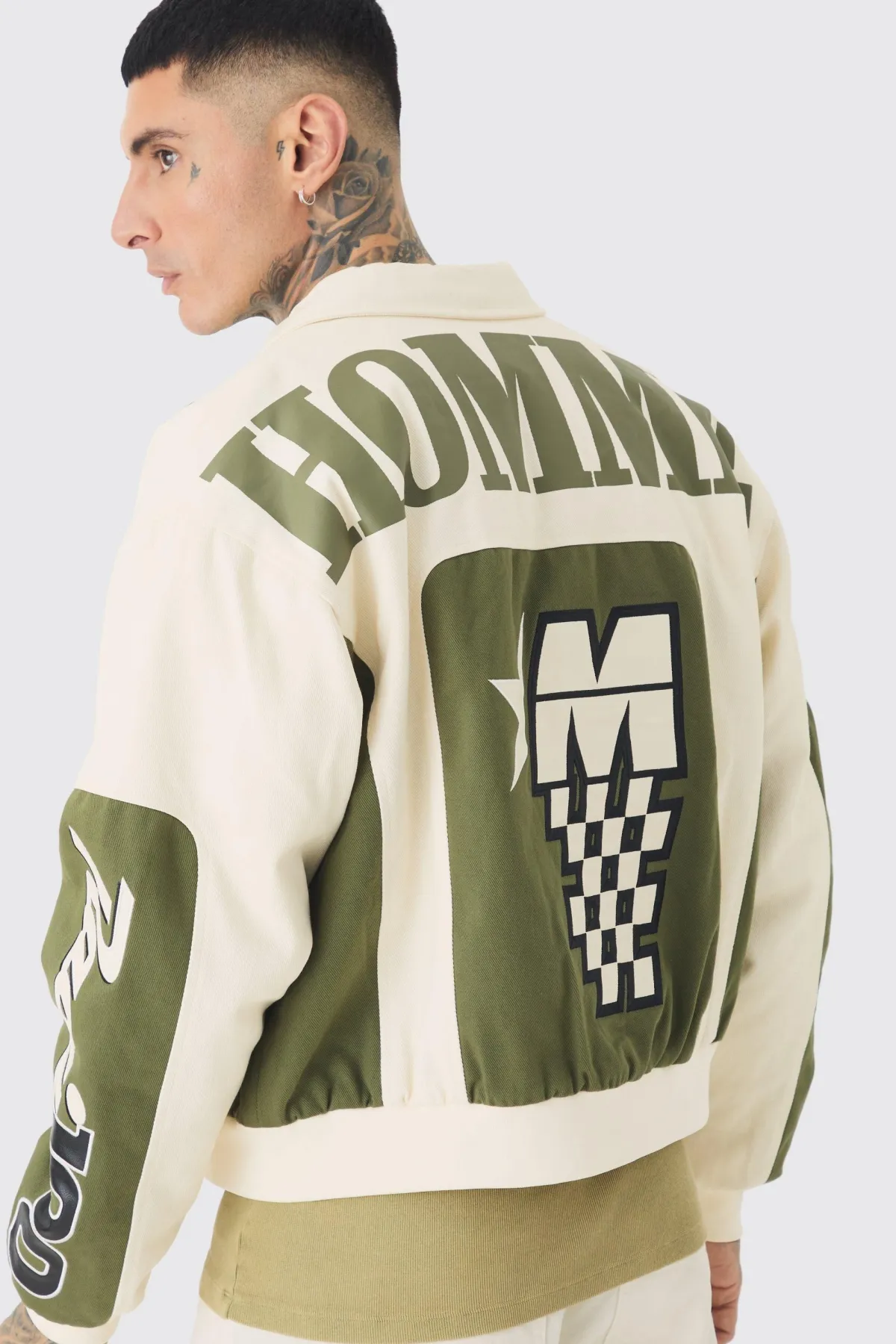 boohooMAN Veste Moto Homme Tall Boxy Twill<Homme Tout Afficher|Vestes & Manteaux Tall