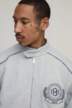 boohooMAN Veste Moto Jersey Col Motard Coupe Boxy À Blocs De Couleur<Homme Manteaux Et Vestes