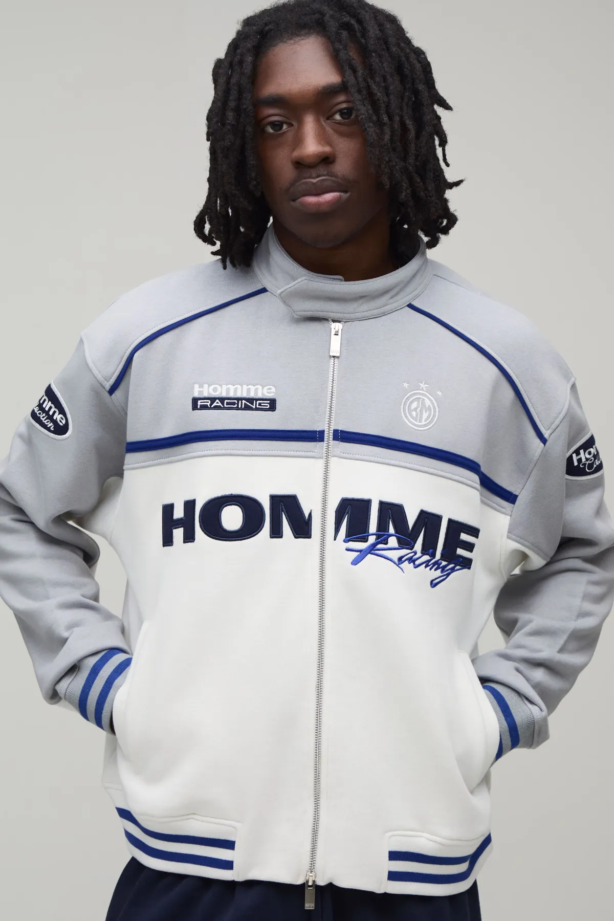 boohooMAN Veste Moto Jersey Col Motard Coupe Ample À Blocs De Couleur<Homme Manteaux Et Vestes