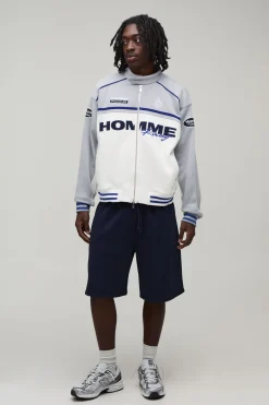 boohooMAN Veste Moto Jersey Col Motard Coupe Ample À Blocs De Couleur<Homme Manteaux Et Vestes