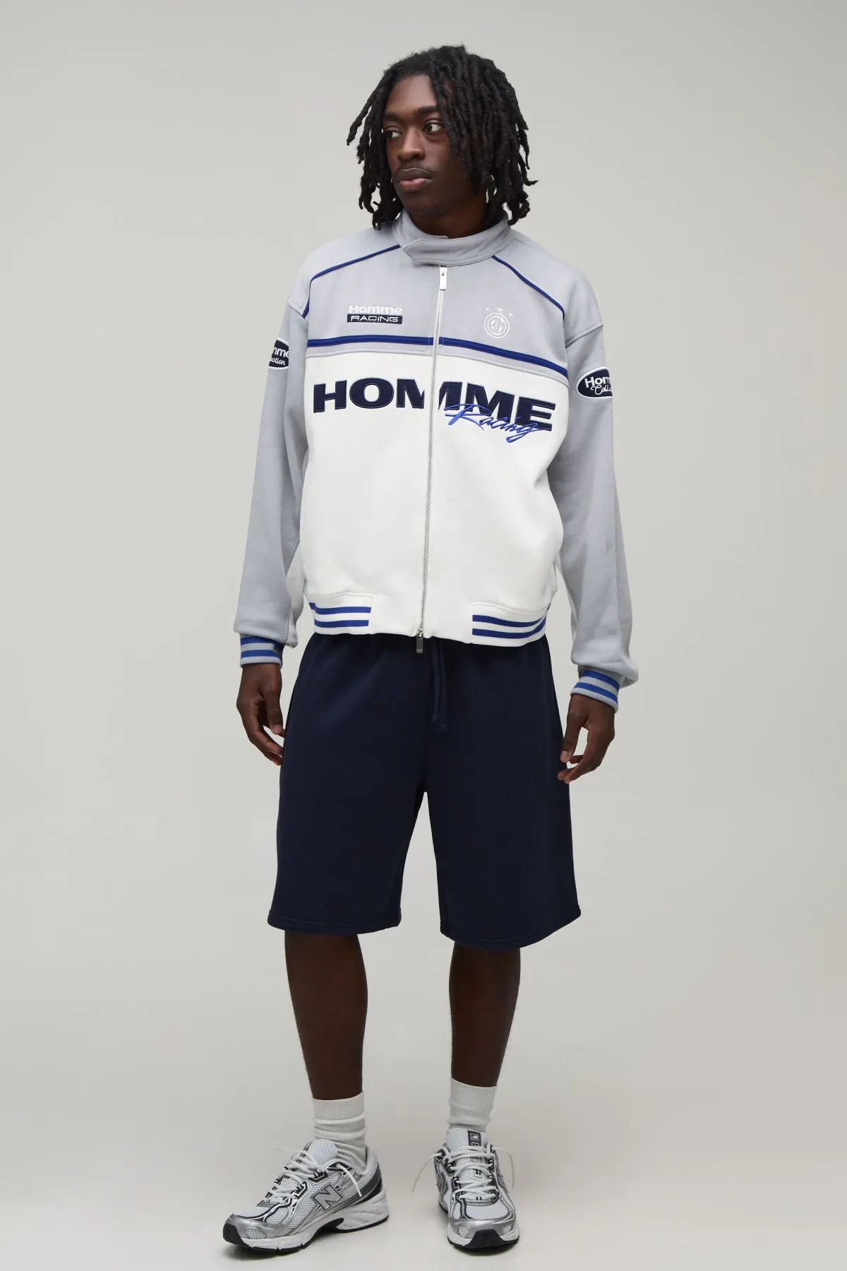 boohooMAN Veste Moto Jersey Col Motard Coupe Ample À Blocs De Couleur<Homme Manteaux Et Vestes