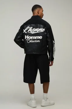 Veste moto pour homme, coupe boxy, finition tumbled en synthétique