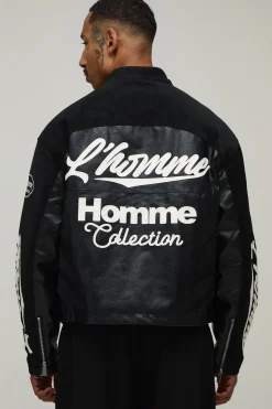 Veste moto pour homme, coupe boxy, finition tumbled en synthétique