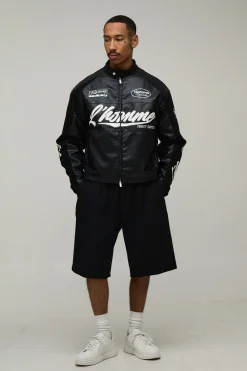 Veste moto pour homme, coupe boxy, finition tumbled en synthétique