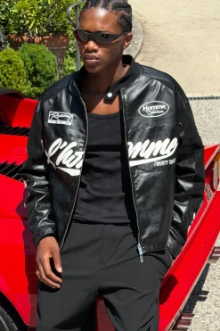 Veste moto pour homme, coupe boxy, finition tumbled en synthétique