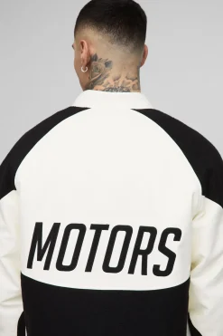 Veste moto Tall Boxy en synthétique avec panneau contraste et effet bouclé.