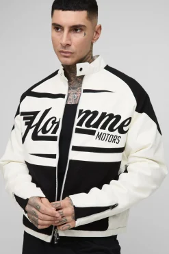 Veste moto Tall Boxy en synthétique avec panneau contraste et effet bouclé.