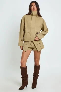 boohoo Veste Oversize À Col Cheminée En Sergé<Femme Tons Neutres|Tops