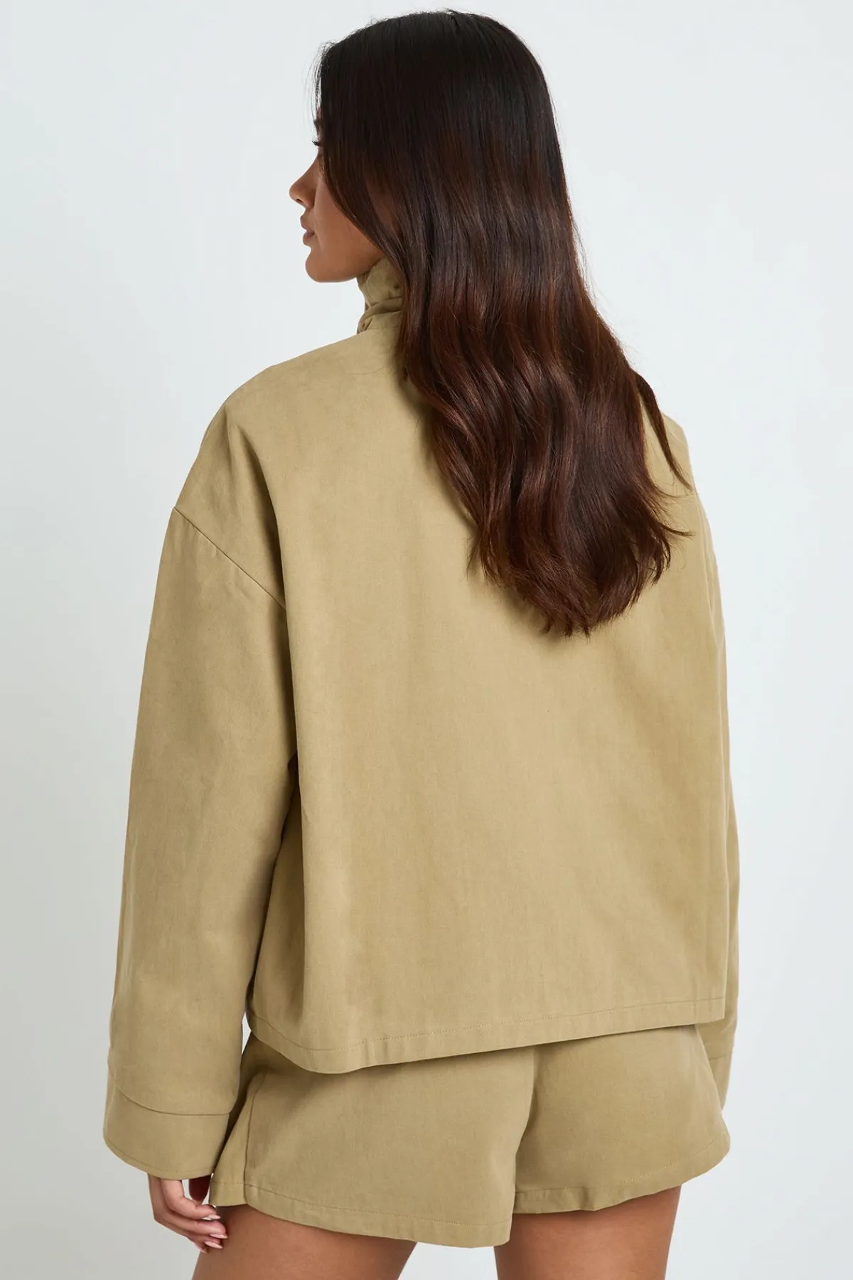 boohoo Veste Oversize À Col Cheminée En Sergé<Femme Tons Neutres|Tops