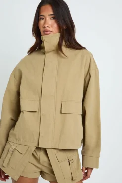boohoo Veste Oversize À Col Cheminée En Sergé<Femme Tons Neutres|Tops