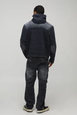 boohooMAN Veste oversize à col entonnoir froissée acid wash<Homme Denim|Denim