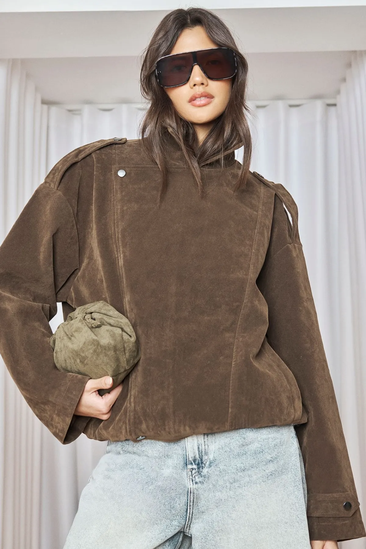 boohoo Veste oversize en daim synthétique<Femme Looks Chocolat|Manteaux Et Vestes D’Automne