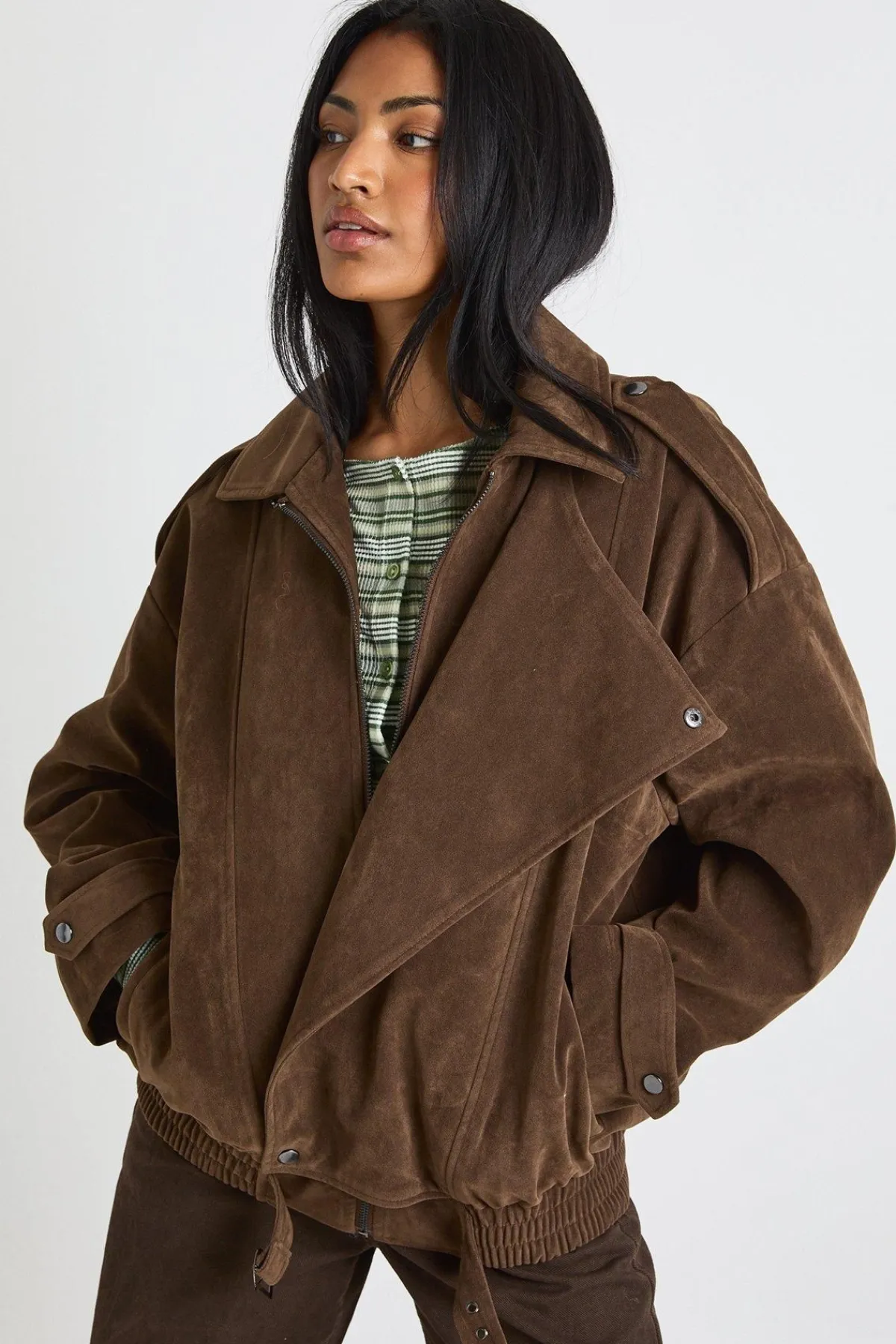 boohoo Veste oversize en daim synthétique<Femme Looks Chocolat|Manteaux Et Vestes D’Automne
