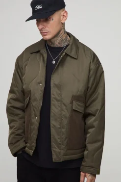 Veste oversize matelassée à col haut en velours côtelé