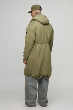 boohooMAN Veste parka mi-longue en nylon à finition pêche, coupe Regular Fit pour personnes de grande taille, col cheminée<Homme Tout Afficher|Vestes & Manteaux Tall