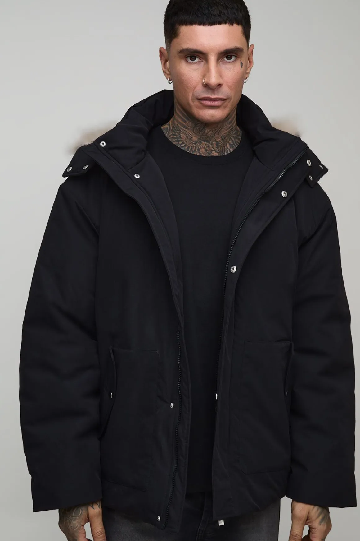 Veste parka oversize pour grandes tailles à capuche, coupe boxy, avec garniture synthétique