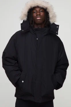 boohooMAN Veste parka surdimensionnée à capuche et col enton avec garniture synthétique<Homme Manteaux Et Vestes