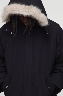 boohooMAN Veste parka surdimensionnée à capuche et col enton avec garniture synthétique<Homme Manteaux Et Vestes