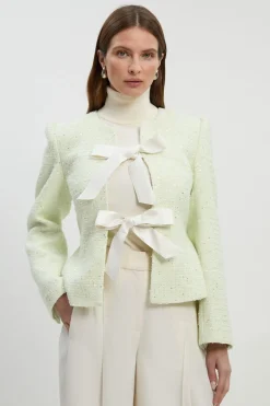 Veste Peplum Ajustée en Bouclé avec Détail Nœud