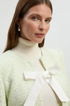 Veste Peplum Ajustée en Bouclé avec Détail Nœud