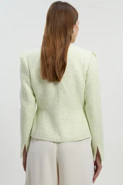 Veste Peplum Ajustée en Bouclé avec Détail Nœud