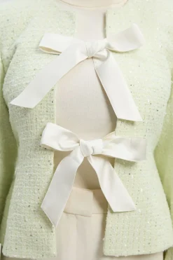 Veste Peplum Ajustée en Bouclé avec Détail Nœud