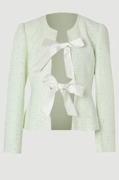 Veste Peplum Ajustée en Bouclé avec Détail Nœud
