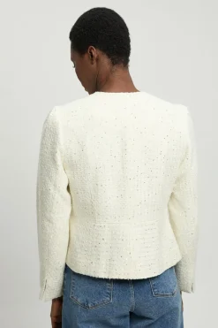 Veste Peplum Ajustée en Bouclé avec Détail Nœud