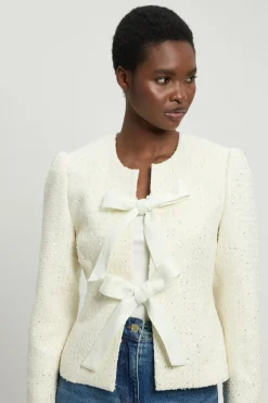 Veste Peplum Ajustée en Bouclé avec Détail Nœud