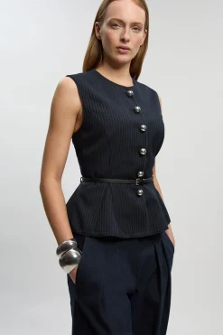 Veste Peplum Cintrée À Rayures Diplomatiques Avec Ceinture