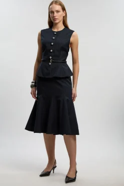 Veste Peplum Cintrée À Rayures Diplomatiques Avec Ceinture