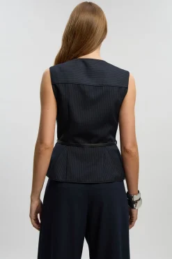 Veste Peplum Cintrée À Rayures Diplomatiques Avec Ceinture