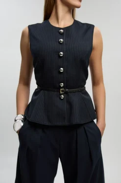 Veste Peplum Cintrée À Rayures Diplomatiques Avec Ceinture