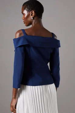 Veste Peplum à Épaules Dénudées et Manches 3/4