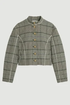 Veste Petite Cintrée À Carreaux Col Montant