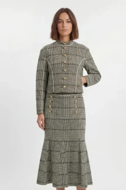 Veste Petite Cintrée À Carreaux Col Montant