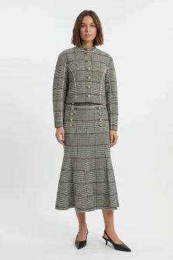 Veste Petite Cintrée À Carreaux Col Montant