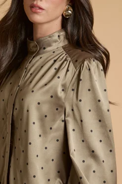 Veste Petite À Col Cheminée En Crêpe Satiné À Pois