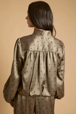Veste Petite À Col Cheminée En Crêpe Satiné À Pois