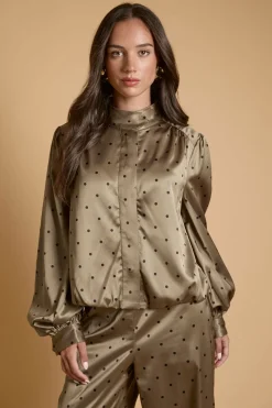 Veste Petite À Col Cheminée En Crêpe Satiné À Pois