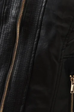 Veste Petite en synthétique Noir avec Détails de Coutures