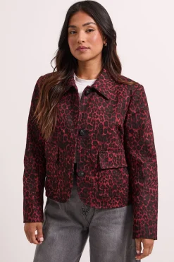 Dorothy Perkins Veste Petite à Imprimé Animal avec Détail de Poches<Femme Vestes & Manteaux|Looks Bordeaux