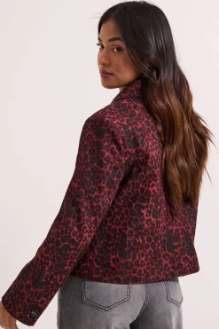 Dorothy Perkins Veste Petite à Imprimé Animal avec Détail de Poches<Femme Vestes & Manteaux|Looks Bordeaux