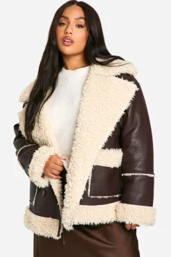 boohoo Veste Plus à détail Borg<Femme Looks Chocolat|Manteaux Et Vestes D’Automne