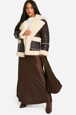 boohoo Veste Plus à détail Borg<Femme Looks Chocolat|Manteaux Et Vestes D’Automne