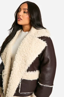 boohoo Veste Plus à détail Borg<Femme Looks Chocolat|Manteaux Et Vestes D’Automne
