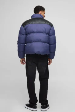 Veste puffer coupe régulière avec empiècement en synthétique et panneaux en nylon