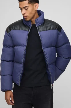 Veste puffer coupe régulière avec empiècement en synthétique et panneaux en nylon